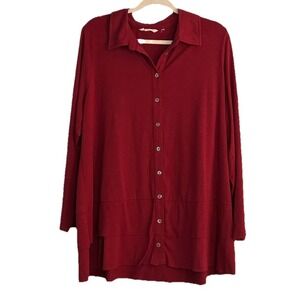 Soft Surrounding Button Top Womens Large Cranberry Layered Front Long Sleeve 2XL